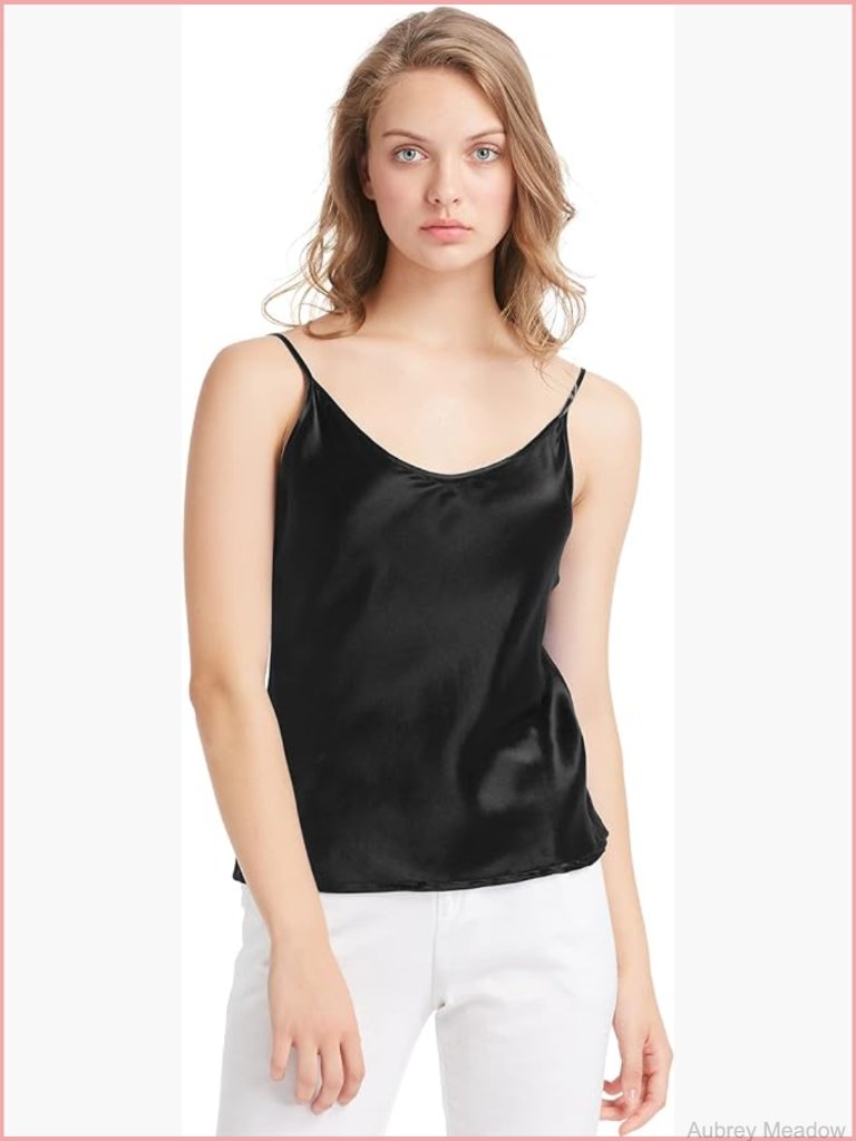 Silk Camisole Tank Top - Loose Fit V-Neck Spaghetti Strap